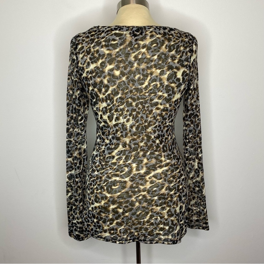 Express Leopard Long Sleeve Sheer Top - Picture 2 of 6